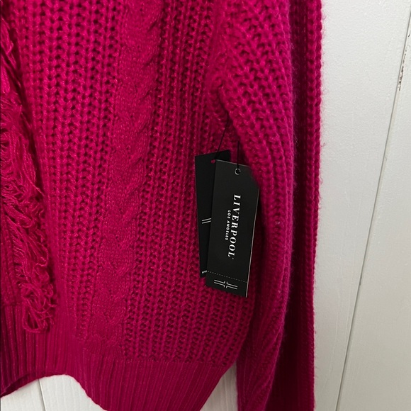 Liverpool Cable-Front Crewneck Sweater in Raspberry - Picture 4 of 8